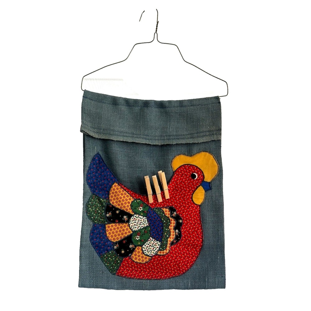 Vintage Laundry Clothes Pin Bag Country Chicken Hen Applique Grandma Cottagecore